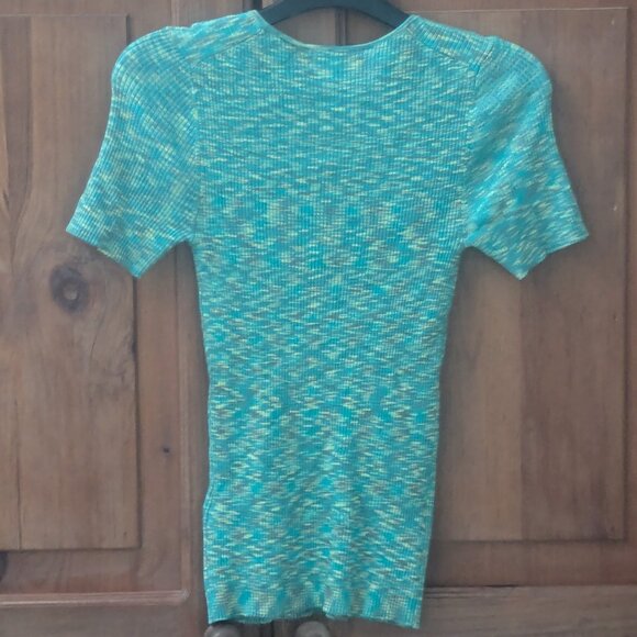 Anthropologie Zuzu Space-Dyed Green Ribbed Knit Sweater Tee Size Small - Picture 2 of 7